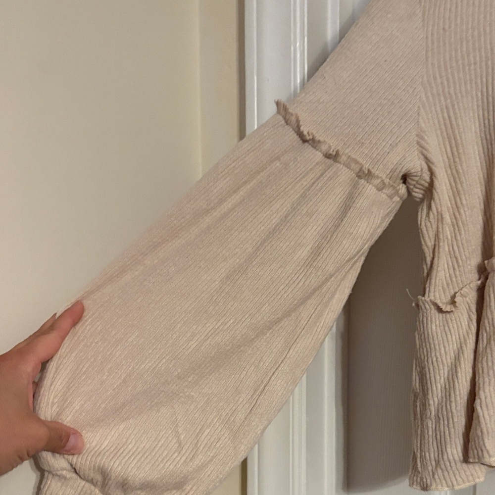 Beige Ruffled Long Sleeve Top - Picture 2 of 3